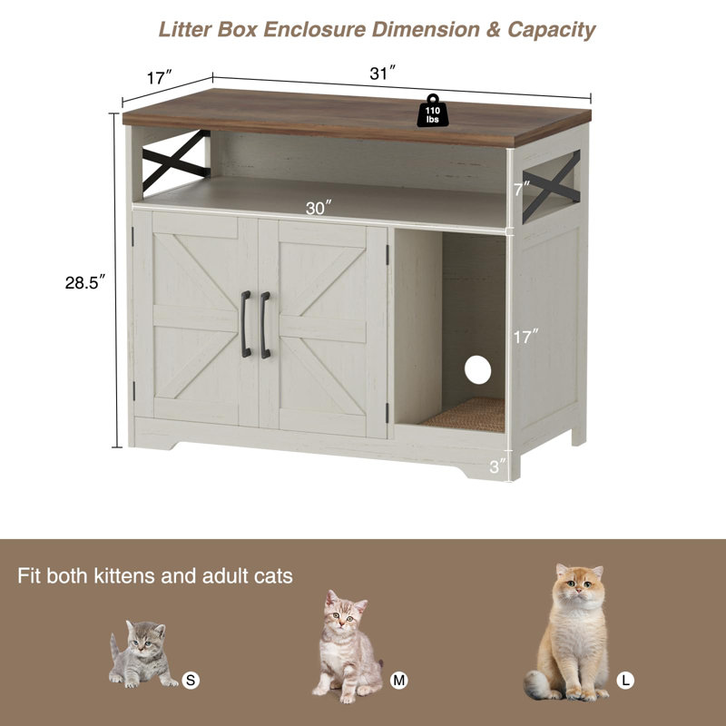 Cat Litter Box Enclosure, White/Brown