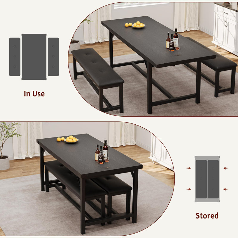 63" Large Extendable Dining Room Table Set For 4-6, Black