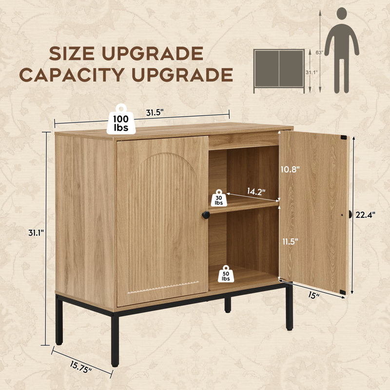 Buffet à panneaux cannelés de style moderne minimaliste de 31,5 po de largeur, Brown