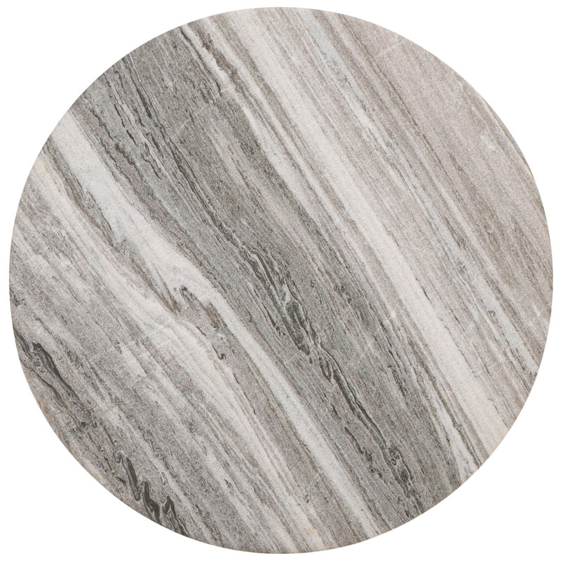 Modern Round Black Wood Coffee Table with Marble Top