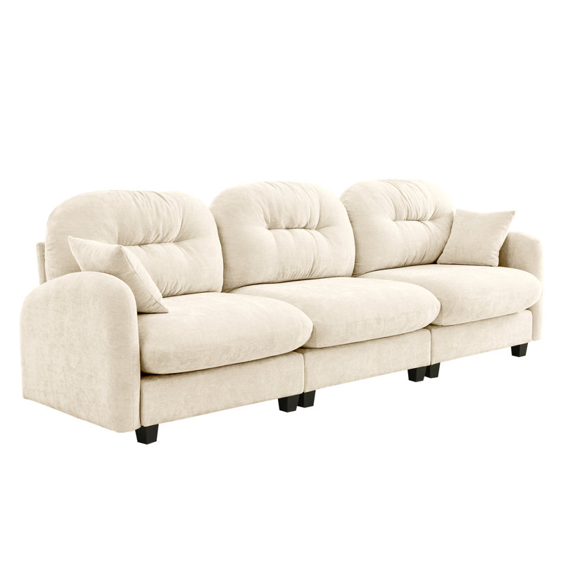 Canapé modulaire beige à trois sections avec matelas à ressorts et chenille confortable pour le salon avec éponge à haute résilience, coussins, combinaison polyvalente