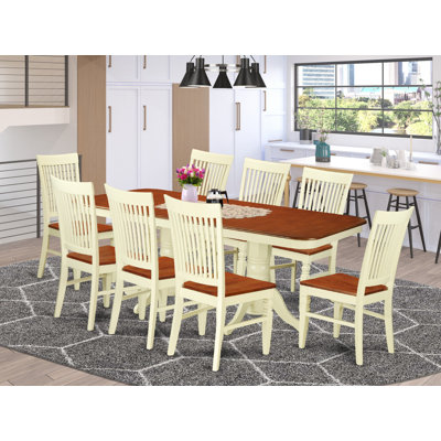 9 Piece Kitchen Table Set Includes a Rectangle Dining Table with Butterfly Leaf and 8 Dining Room Chairs, Buttermilk & Cherry