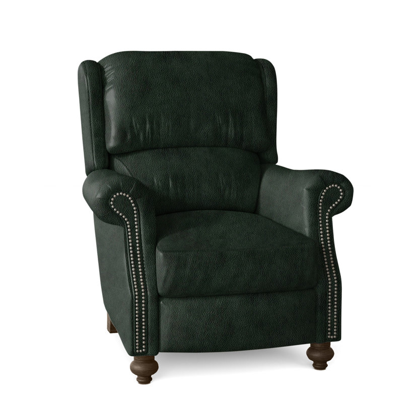 Fauteuil inclinable de 37 po Bancroft, Étain, Pavées, Cuir véritable vert forêt d'Anilina