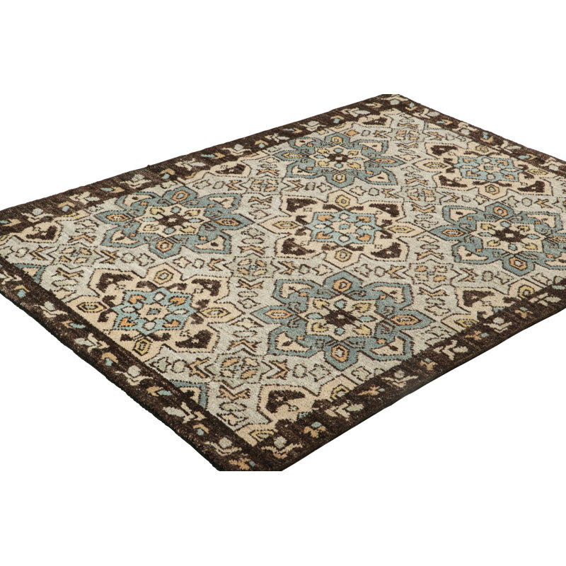 Rug & Kilim’S Caucasian Style Custom Rug In Blue With Geometric Medallions, Rectangle 6' x 9'