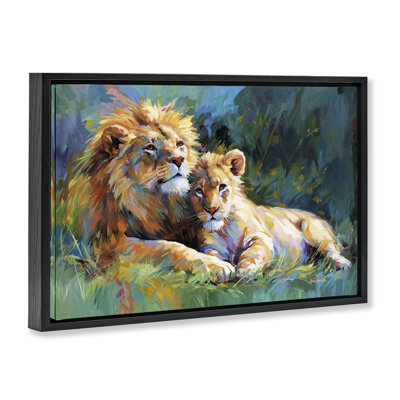 «Lion's Embrace Portrait», toile flottante encadrée dorée par Leon Devenice