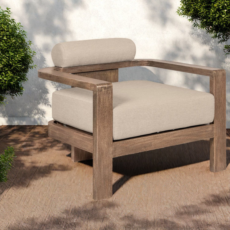 Élégantes chaises longues d'extérieur résistantes aux intempéries en bois d'eucalyptus avec coussins taupe
