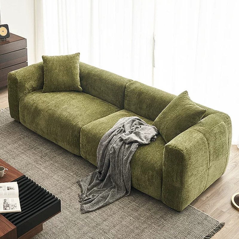 Coussin en velours vert, 26.57" H x 94.49" W x 42.52" D