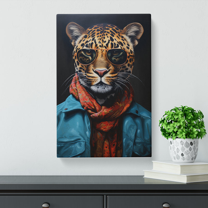 Leopard With Glasses Painting - Wrapped Canvas, 76cm H x 50cm W x 3cm D