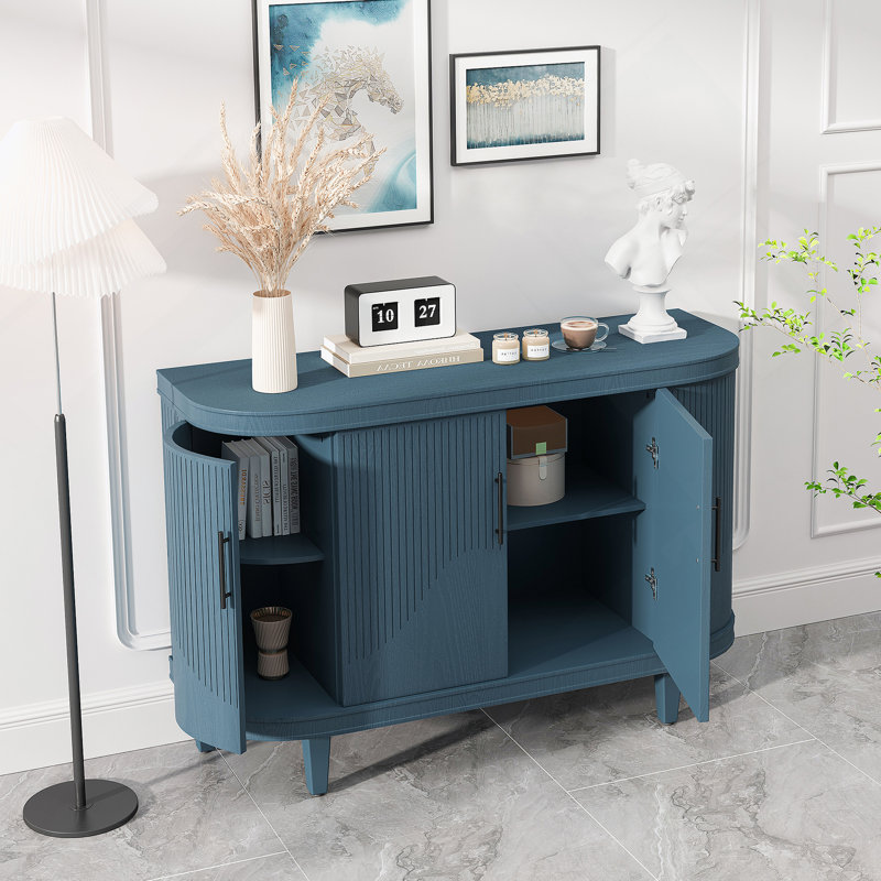 Console moderne en bois avec armoire de rangement incurvée moderne 47,2 pouces