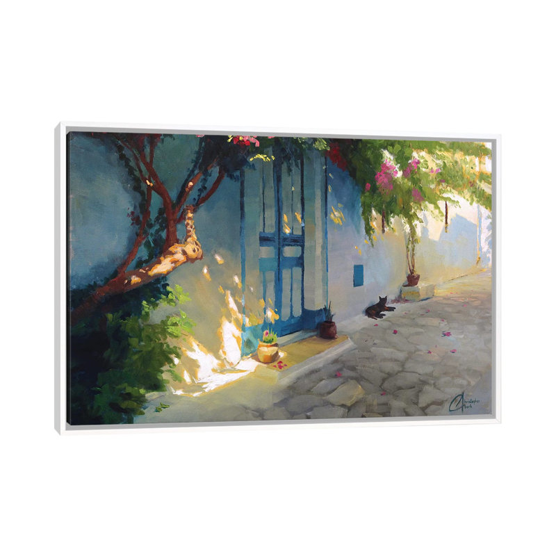 Tunisia The Sleepy Cat by Christopher Clark - Painting on Canvas, 66.04 cm H x 45.72 cm W, White Framed