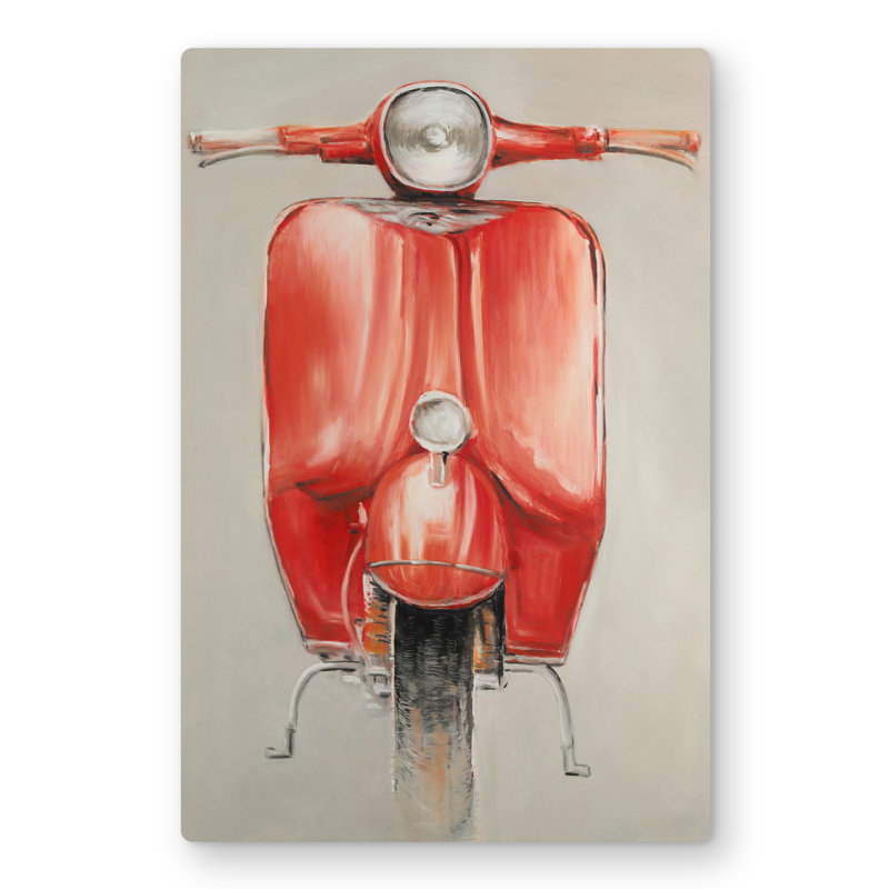 Small Red Moped - Office Transportation Metal Print Decor, 18" H x 12" W