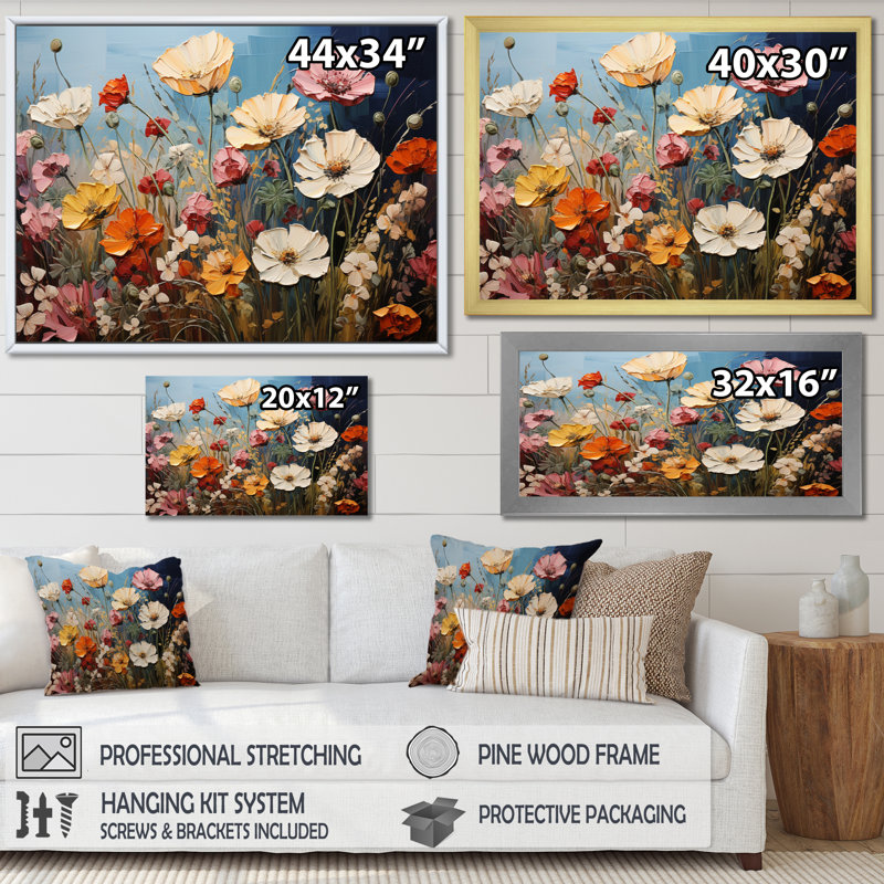 Fleurs abstraites saisonnières aquarelle I - décoration murale fleurs saisonnières, H 30 po x l 40 po x P 1,5 po