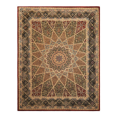 Tapis traditionnel en laine touffeté à la main ivoire et brun 7 pi 9 po x 9 pi 9 po
