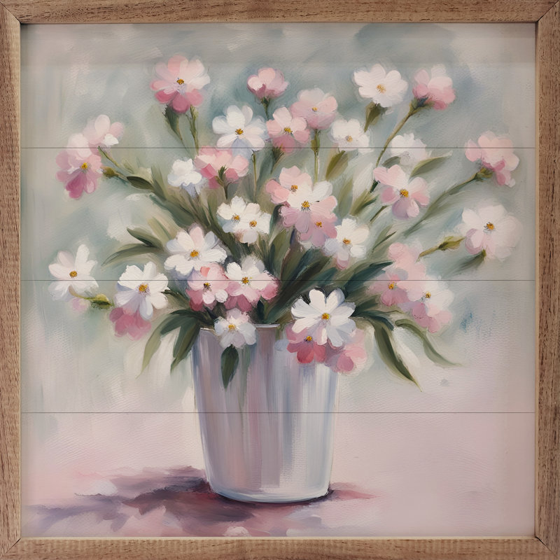 Bouquet de rose et de blanc, H 12 po x l 12 po x P 1 po