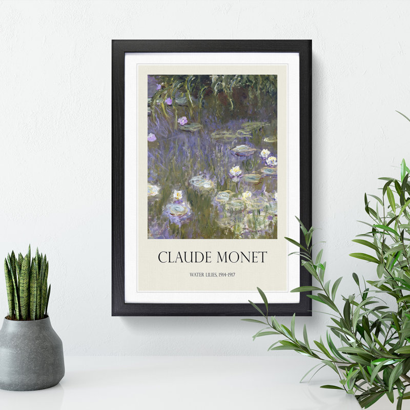 Water Lilies Lily Pond Vol.25 by Claude Monet - Picture Frame Art Prints, 48cm H x 36cm W x 2cm D, Black Framed