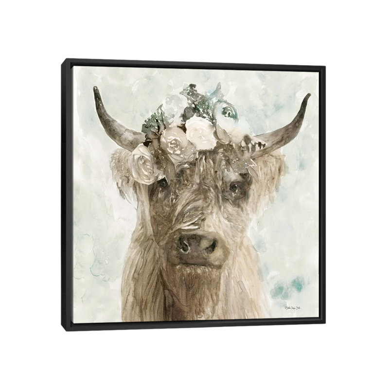 Cow And Crown II by Stellar Design Studio - Painting on Canvas, Black Floater Frame, 66.04 cm H x 66.04 cm W