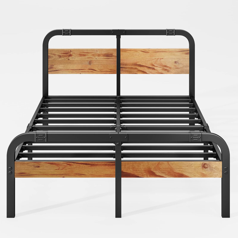 Structure de lit robuste avec tête et pied de lit en bois, Très grand