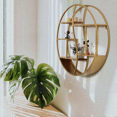Tablette flottante murale, décor rustique, étagère murale en bois, support mural en métal pour présentoir, or