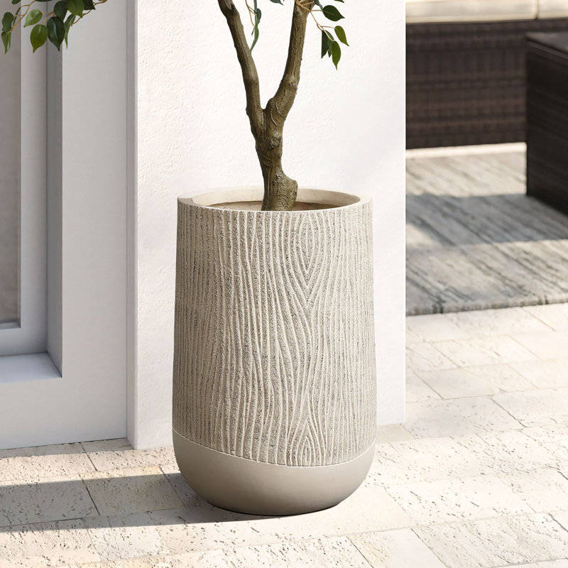 Pot à fleurs texturé Woodg MgO, pot de jardin décoratif beige, intérieur et extérieur, H 19,1 po x l 12,2 po x P 12,2 po