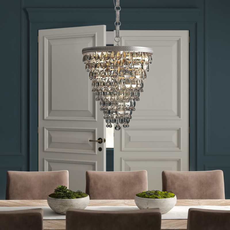 Beno 5 - Light Glass Dimmable Tiered Chandelier, Antique Silver