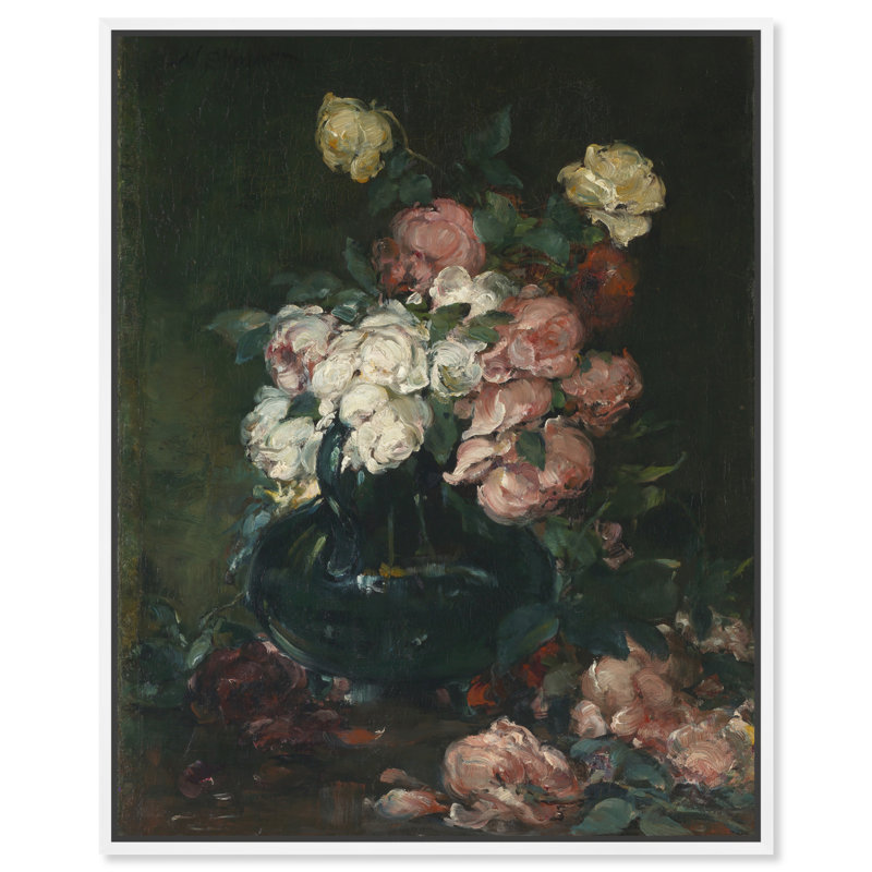 Roses, art mural Roses par Walter Shirlaw, Cadre blanc, H 46 po x l 37 po
