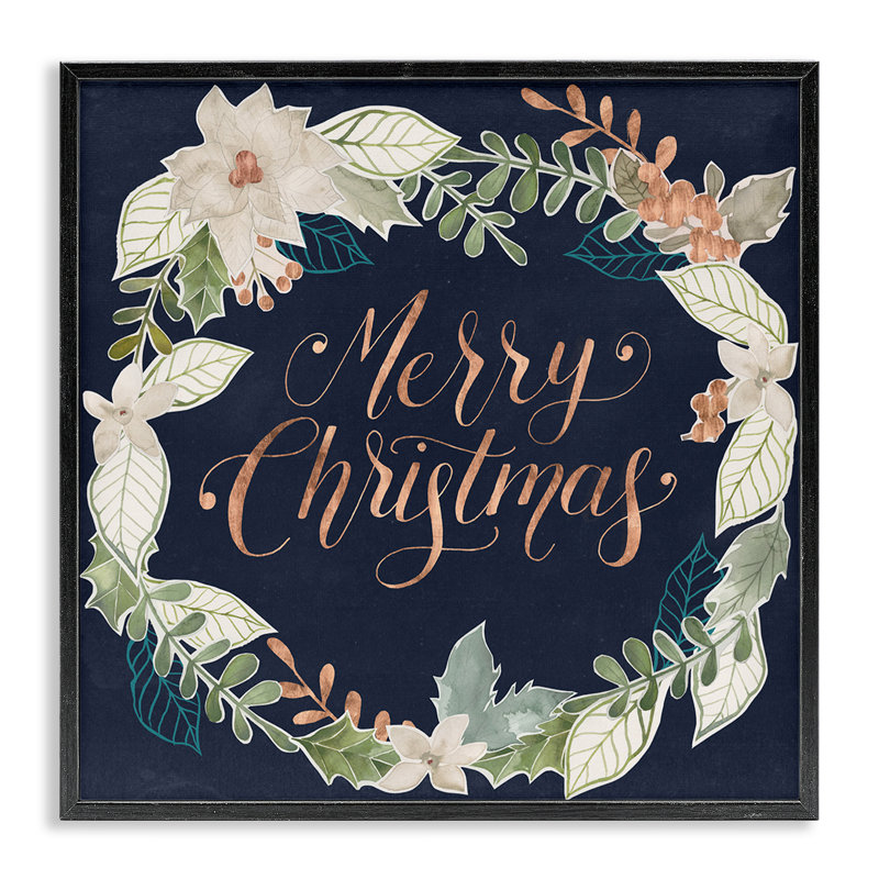 Couronne de Noël traditionnelle, art giclée par Grace Popp, H 12 po x l 12 po, Giclée encadrée noir minuit