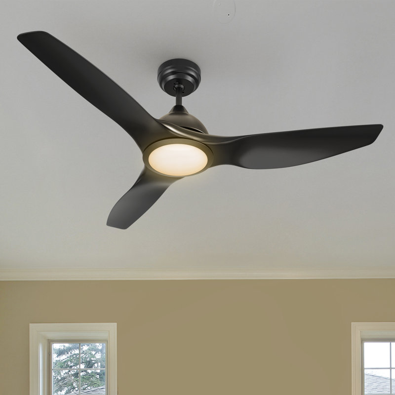 52 Inch 3 Blades DC Motor Smart Ceiling Fan with Remote and Light Kit., Black