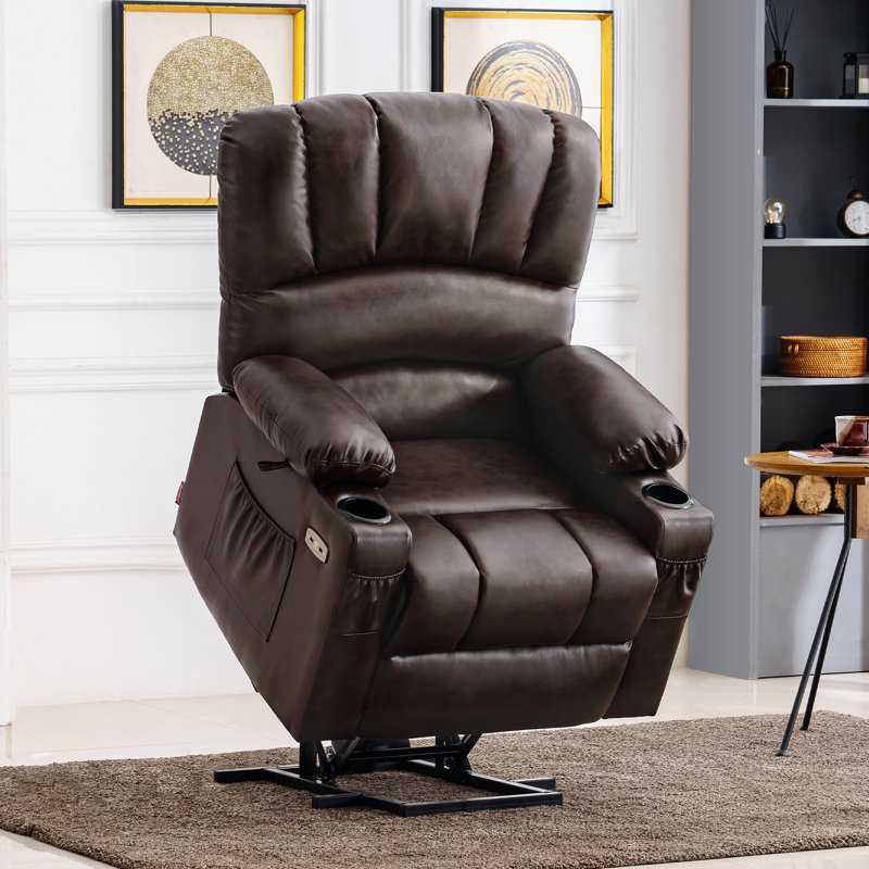 Aneria Power Recliner Lift Chair with Massage and Heat, Extended Footrest, Faux Leather, Dark Brown