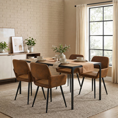 5-Pieces Dining Table Set for 4, Swivel Upholstered Chairs with Rectangular Table for Kitchen Dining Room Space Saving