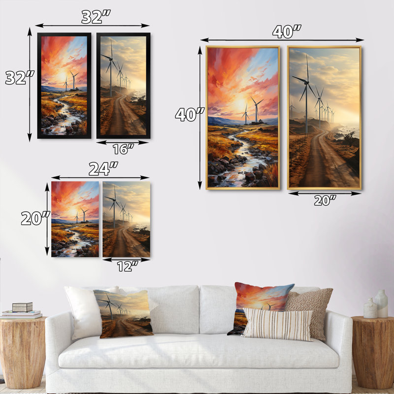 «Wind Turbines Elemental Force», 2 pièces sur toile, H 32 po x l 32 po, Toile tendue
