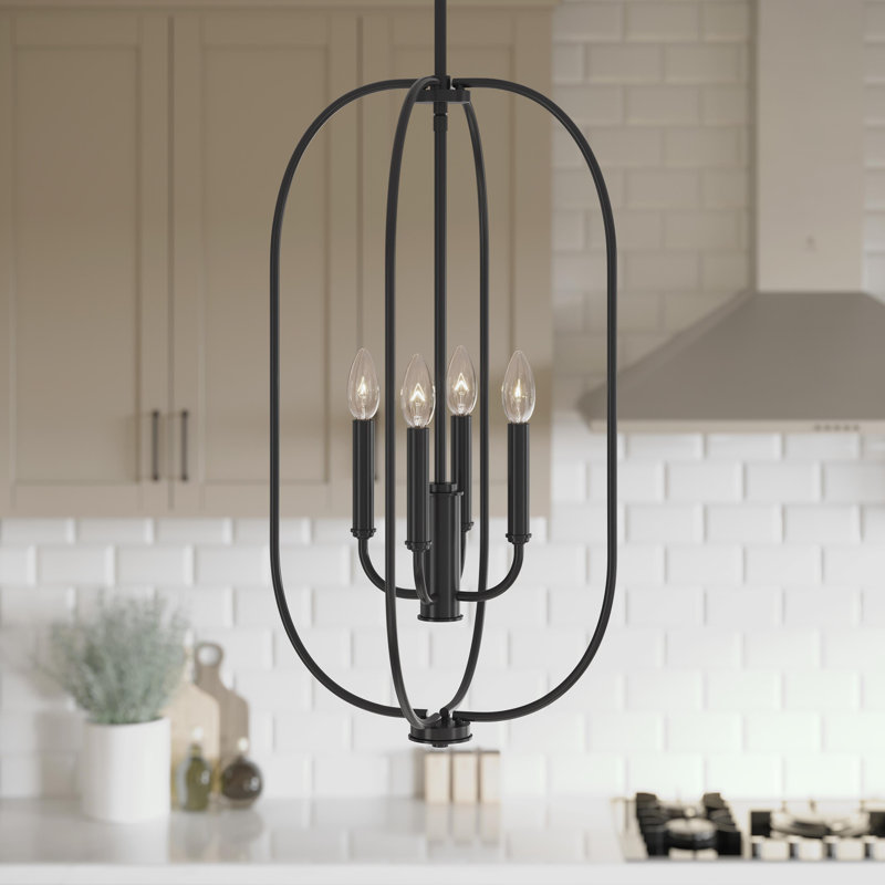 Reines Four-Light Matte Black Foyer Pendant, Matte Black