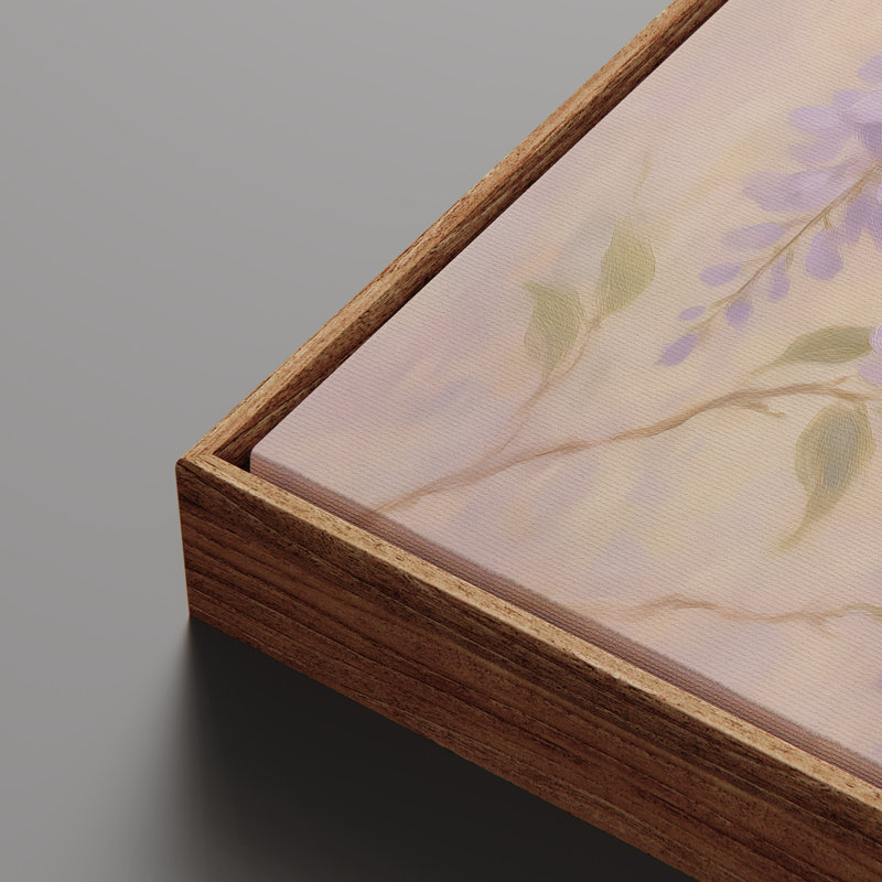 Framed Canvas Wall Art - Wisteria Butterfly Floral Wall Prints for Bedroom -  24"x24", 24" H x 24" W, Natural