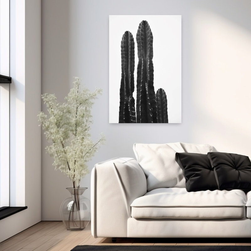 Contemporary Art Classic Dramatic Minimalist Cactus Nature Landscape Wall Art by Del Mundo Portraits - Wrapped Canvas Print