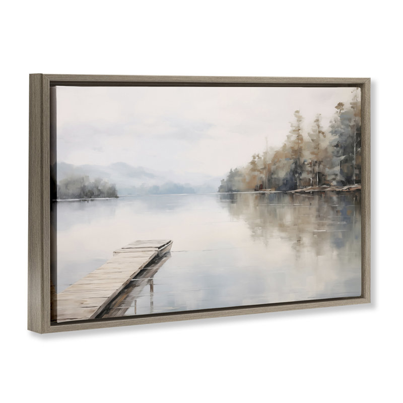  Toile flottante encadrée «Old Lake Dock View» par Arlington Prints, H 21 po x l 31 po, Cadre flottant orme Montalcino