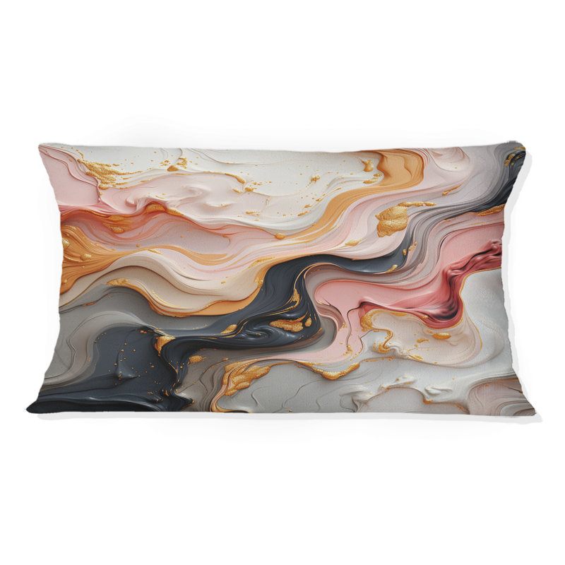 Art décoratif liquide en mouvement en or rose noir et bleu I - Formes abstraites imprimées