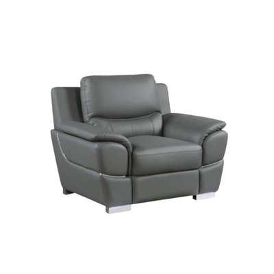  Gray Leather Match Club Chair with Silver Accents and Contemporary Comfort