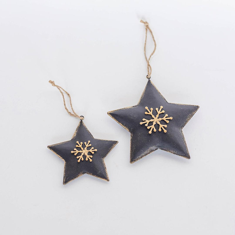 Ensemble de 2 étoiles avec des ornements de flocons de neige, Noir