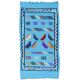 Tapis unique bleu des années 1990 de 1 pi 8 po x 3 pi 3 po en bleu / mauve / rose / noir