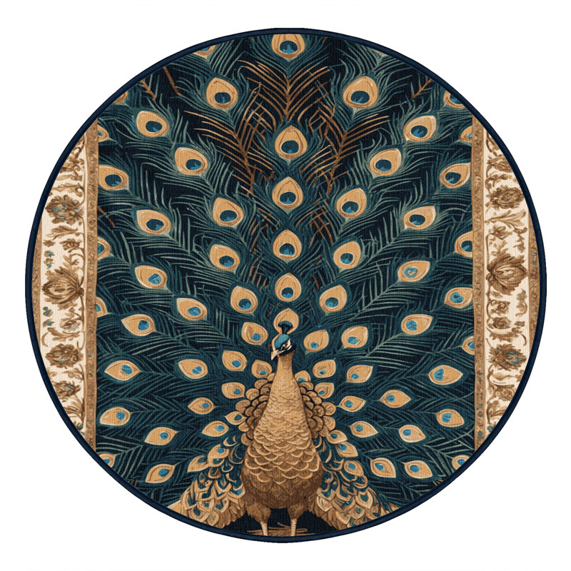 Tapis bleu lavable à la machine, Rond 3 pi