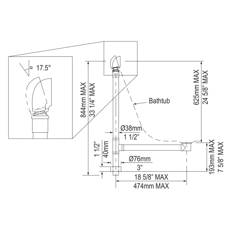 Freestanding Bathtub Drain Kit for Above-Floor Installation Box, Polished Brass