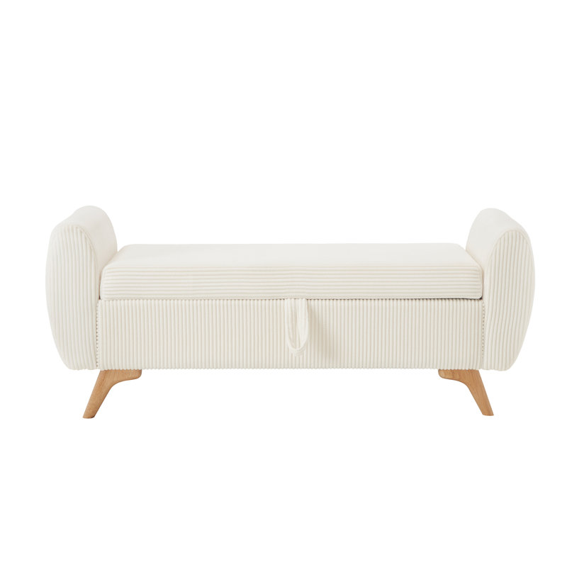 Banc de lit rembourré en velours côtelé de 145 cm (57 po) au design moderne avec rangement, Beige, Beige