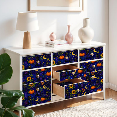 Papier peint à peler et coller avec papier peint galaxie chats citrouilles tournesols auto-adhésif et amovible 17,7 po x 118 po (45 x 300 cm)