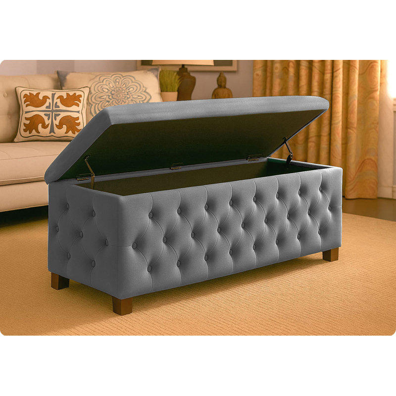 Empire Wide Chesterfield Rectangle Solid Color Standard Ottoman Storage Bench, Plush Velvet Upholstered Coffee Table with Legs