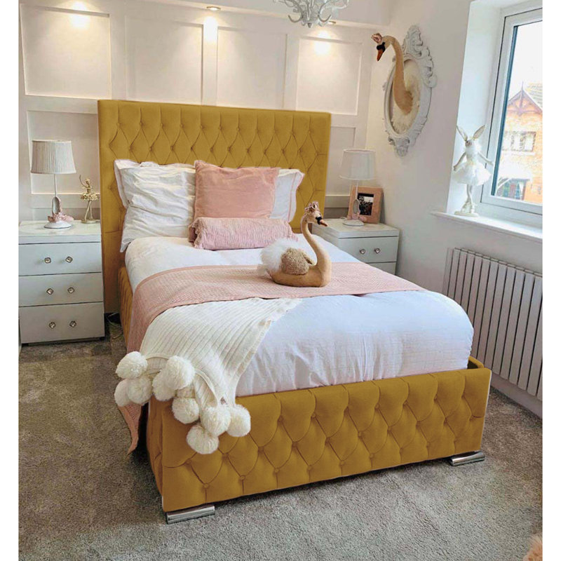 Tharpe Upholstered Bed Frame   , Turmeric Yellow, Single (3')