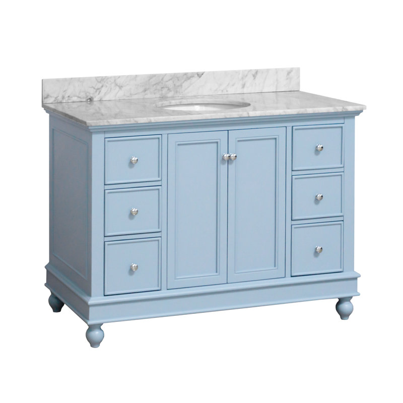 Ensemble de meuble-lavabo simple 48 po Ferdinand, Marbre de Carrare, Bleu poudre