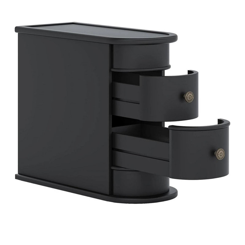 Table d'appoint latérale, structure en C noir, 2 tiroirs en métal argenté, 24 po