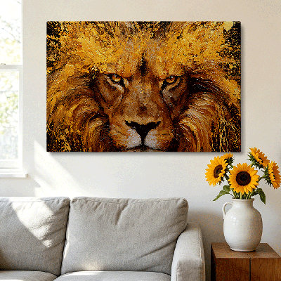  Textured Modern Regal Lion Face Canvas Art Gallery Wrapped - Man Cave Room 16*12 inch (40*30*2cm)
