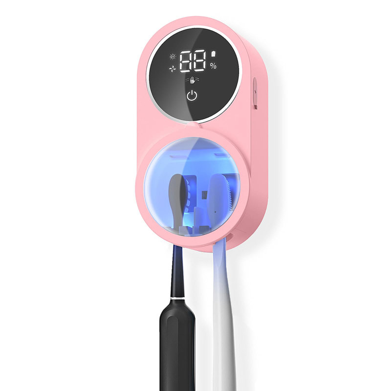 Toothbrush and Razor Holder with Cleaner, Dryer, and Auto Rotating Cover,Product Dimensions 2.4"L x 1.4"W x 4.6"H,1 (Pink)