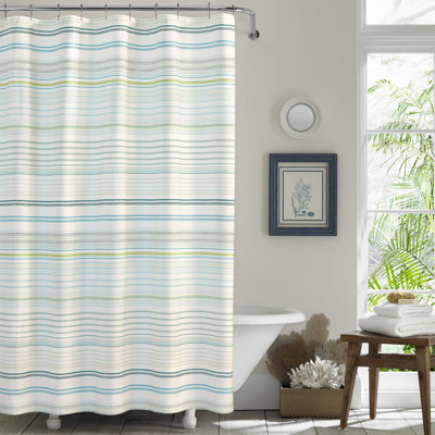 Fabric Shower Curtain, Stylish Striped Bathroom Decor, Hook Holes Top (Green, 72" X 72")