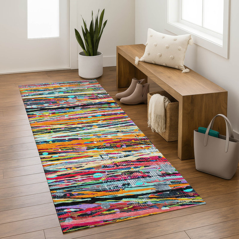 Tapis à rayures lavables à la machine de qualité supérieure Mayfield AMF2125, Orange, Tapis de couloir 2 pi 3 po x 7 pi 6 po